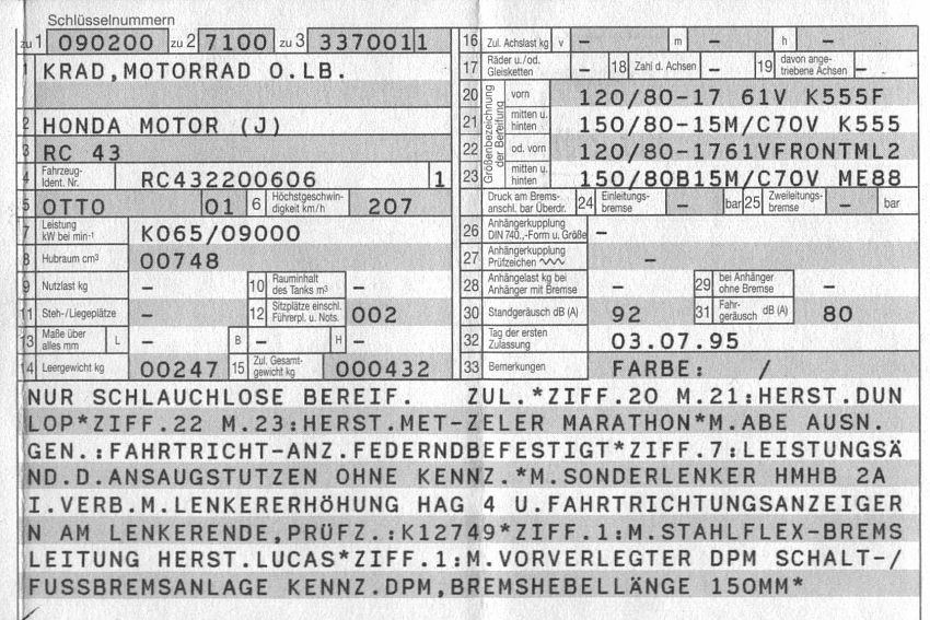 Fahrzeugschein - Ausschnitt